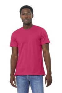 pink short sleeve t-shirt on a model